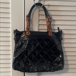 Cavalcanti quilted leather shoulder bag black with brown leather accents